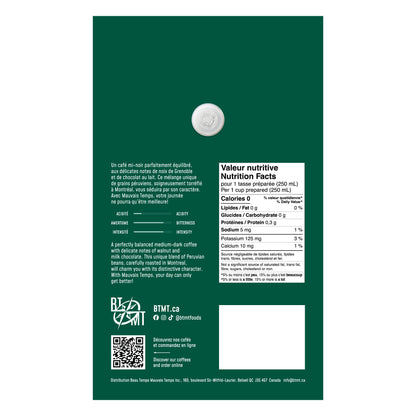 Vue arrière du sac de 500g de café en grains Mauvais Temps